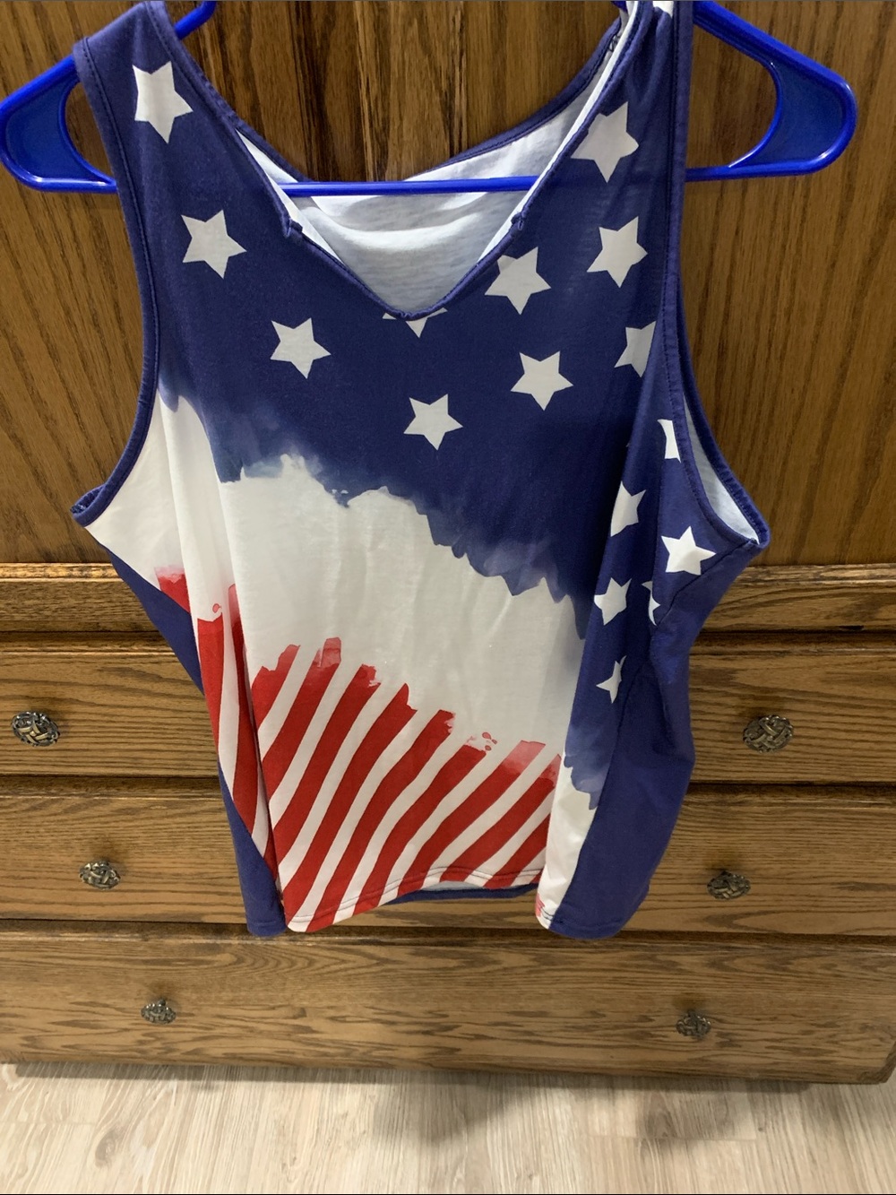 Patriotic Star & Stripe Scoop Neck Tank Top - Blue/White/Red
